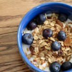 Image of granola with yogurt and blueberries.